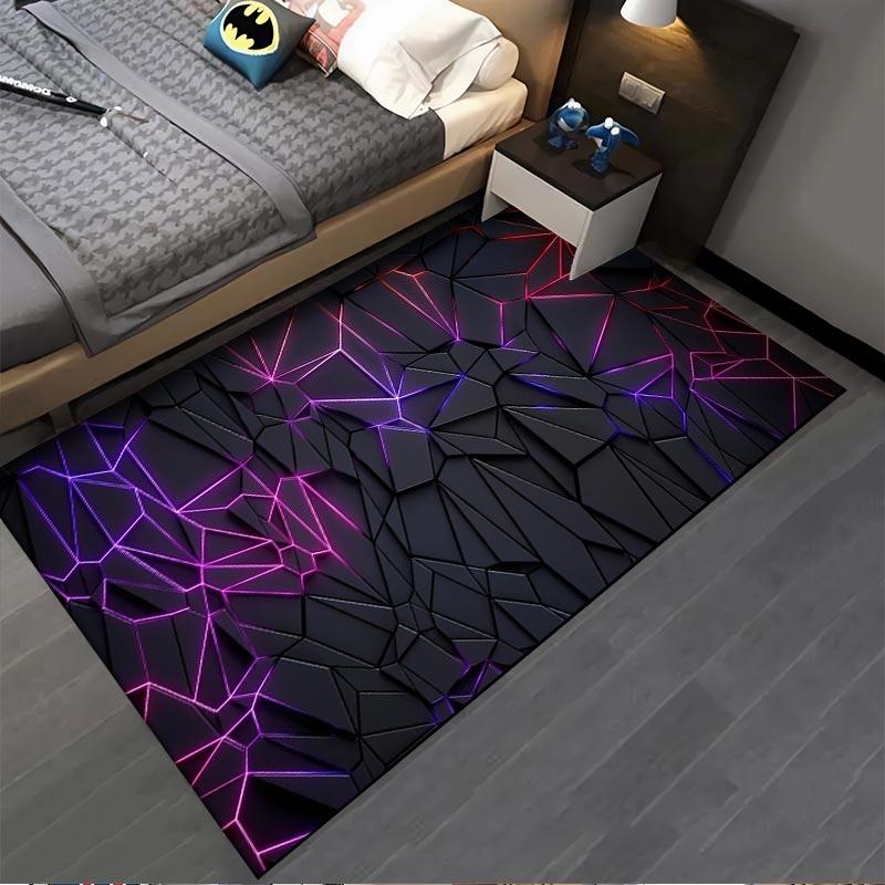 Modern Geometric Black Carpet with Neon Purple and Red Design Pattern Suitable for use as an anti-slip for living room bedroom sofas