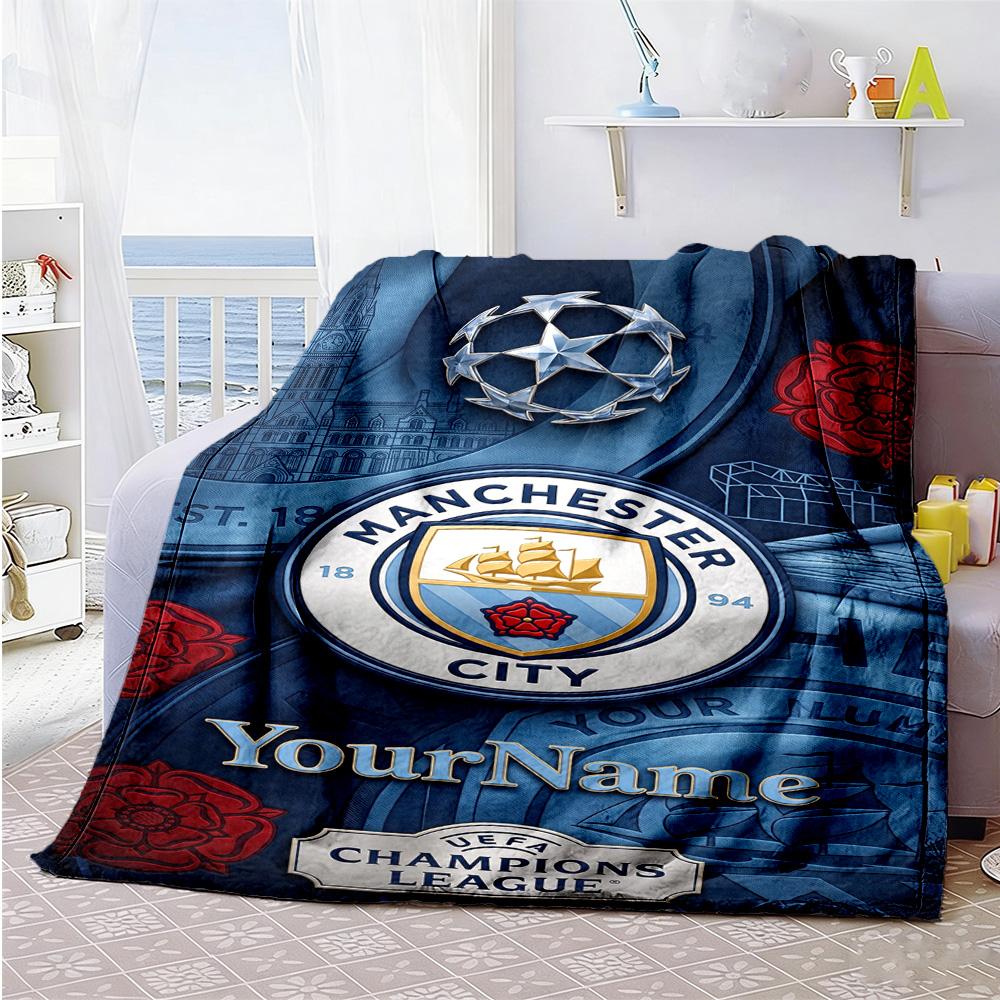 Manchester City 19 Personalized Text Blanket Lightweight Personalized Blanket Warmthful Decor Suitable for Living Room Sofa Livingroom Seaside