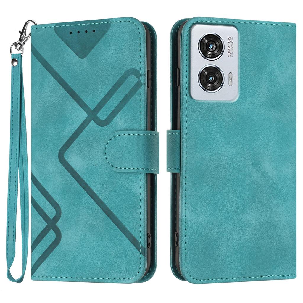 For Motorola Moto G85 5G/Motorola Edge 50 Fusion 5G Wallet Case Line Imprinted PU Leather Phone Cover with Strap