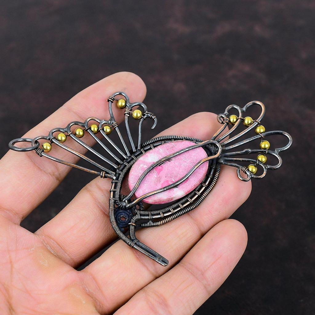 Кулон из тулита, кулон в медной проволоке, кулон из настоящего драгоценного камня, ювелирные изделия из тулита, кулон ручной работы, медный ювелирный подарок для нее, кулон с птицей