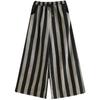 Spring Autumn Ladies Cotton Linen Trousers Retro Casual Pocket Stripe Wide Leg Pants for Women
