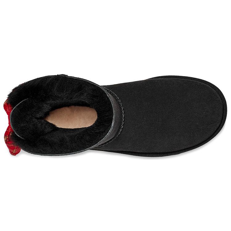 UGG Bailey Bow Plaid Ribbon Short Snow Boots Women Boots Black 1119115-BLK