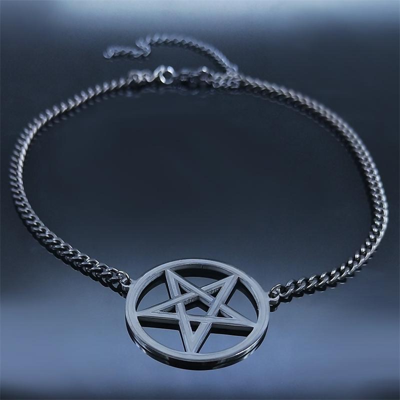 Satan Inverted Pentagram Stainless Steel Choker Necklaces for Women Black Chain Necklaces Jewelry bijoux femme N541BKS03