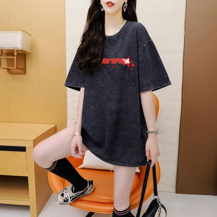 Women's Back Wrap Neck Washed and Aged Short Sleeve Designer T-Shirt