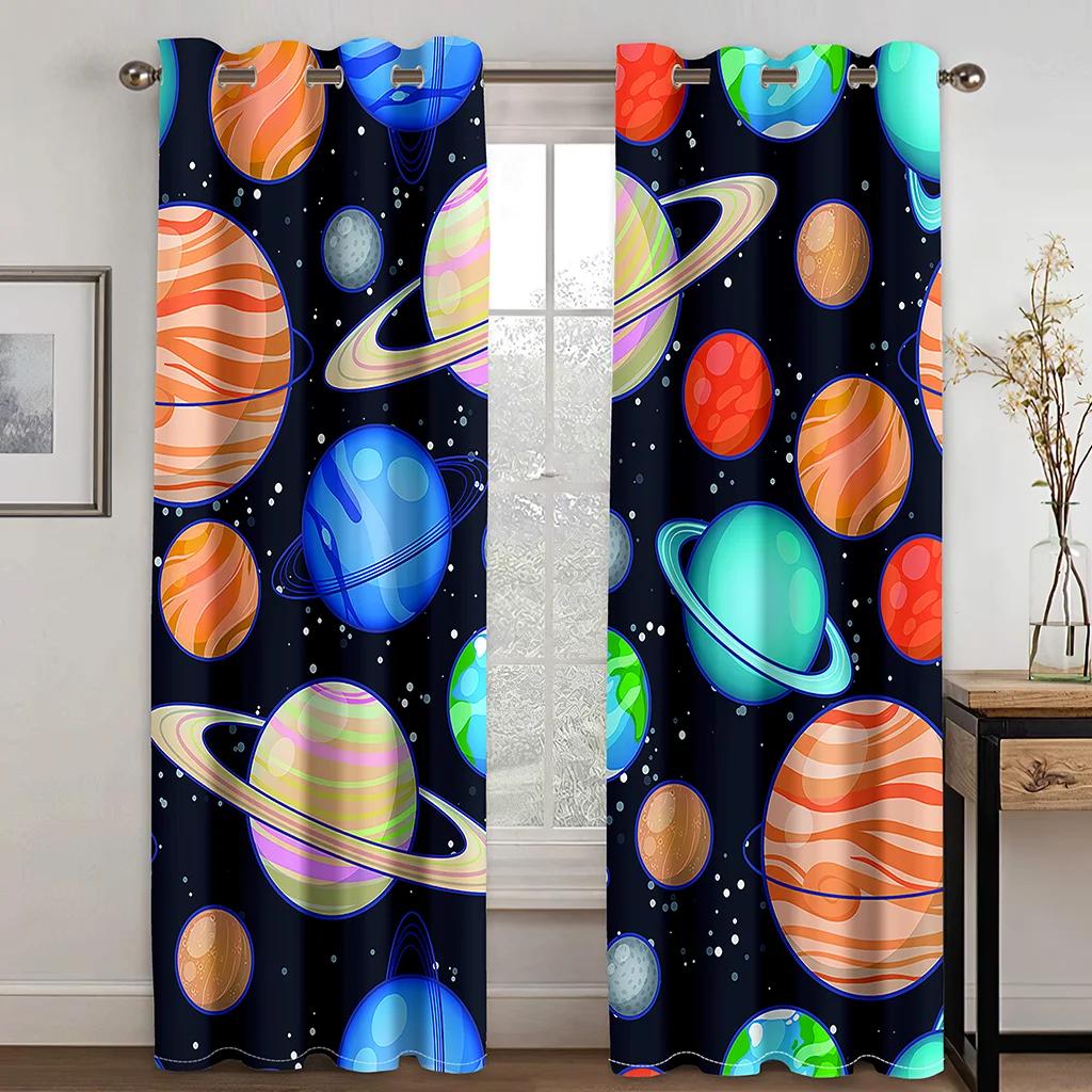 Космическая галактика Галактика Вселенная Забавные дети Мальчики Ребенок Светофильтрующие шторы Декор 2 панели Шторы для спальни Гостиная