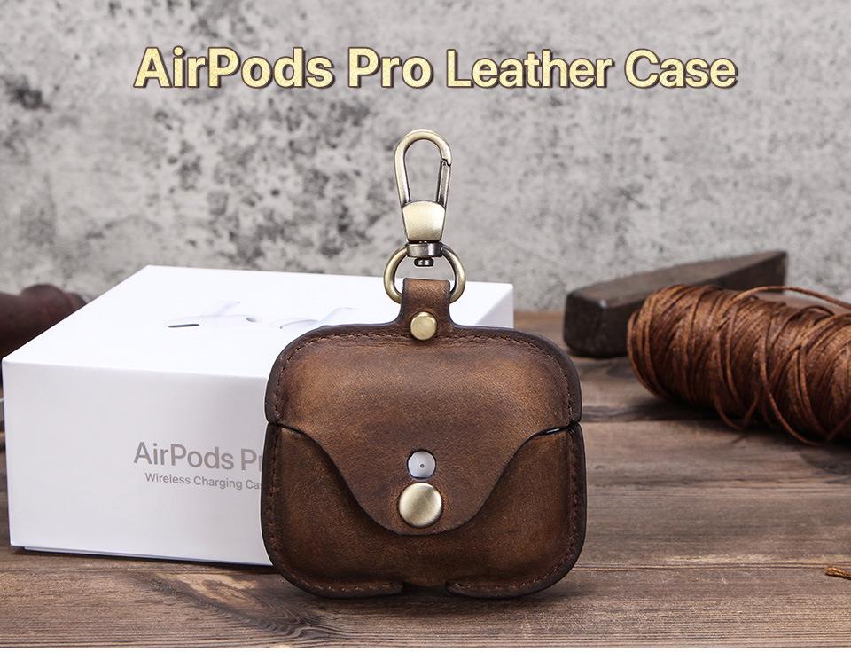 Оригинальный кожаный чехол-книжка на кнопке-застежке для AirPods Pro