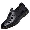 Fashion Men Leather Shoes Slip on Comfortable Casual Flats Fashion Breathable Dress Shoes Male Loafers Men Hollow Outdoor Beach Sandals