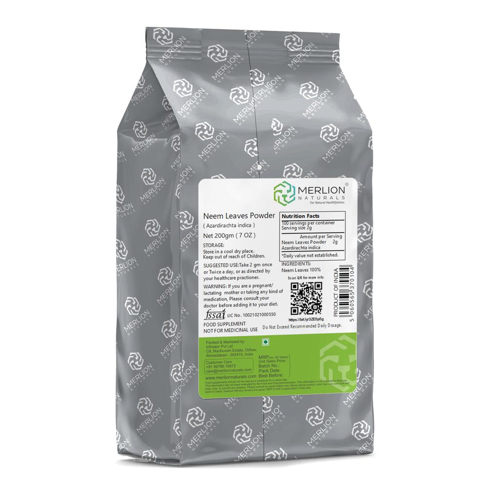 Merlion Naturals Порошок из листьев нима | Azardirachta indica | 200 г / 7 унций