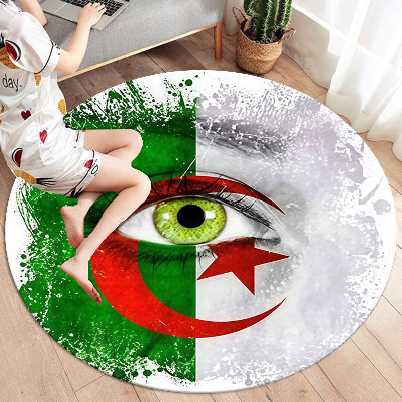 Algeria National Football Team Round Area Rug,Carpet Rug for Living Room Bedroom Sofa Playroom Decor,Non-slip Floor Mat
