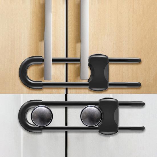 2 Pcs Sliding Cabinet Locks Baby Proofing Adjustable U-Shaped Safety Latches Easy Install Reusable Security Locks for Drawers Fridge