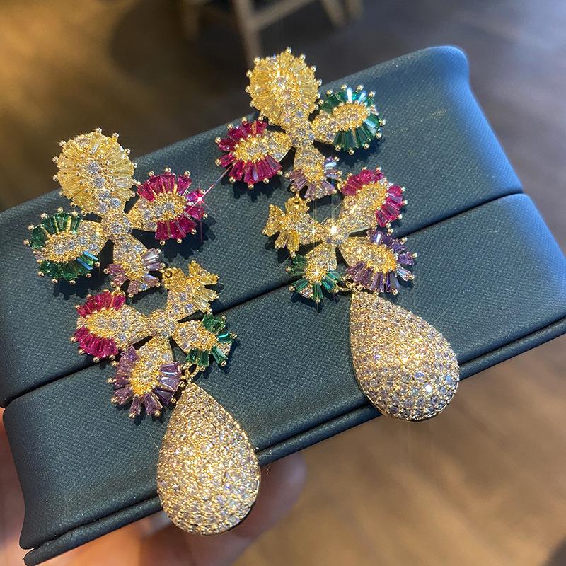 Преувеличенные роскошные сверкающие красочные серьги с цирконом AAA из стерлингового серебра 925 пробы, висячие женские ювелирные украшения для коктейлей и банкетов