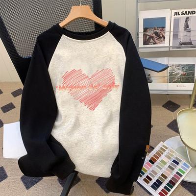 Контрастный цветной свитер с круглым вырезом Love для женщин на осень и зиму, новый свободный американский ретро-бархатный топ