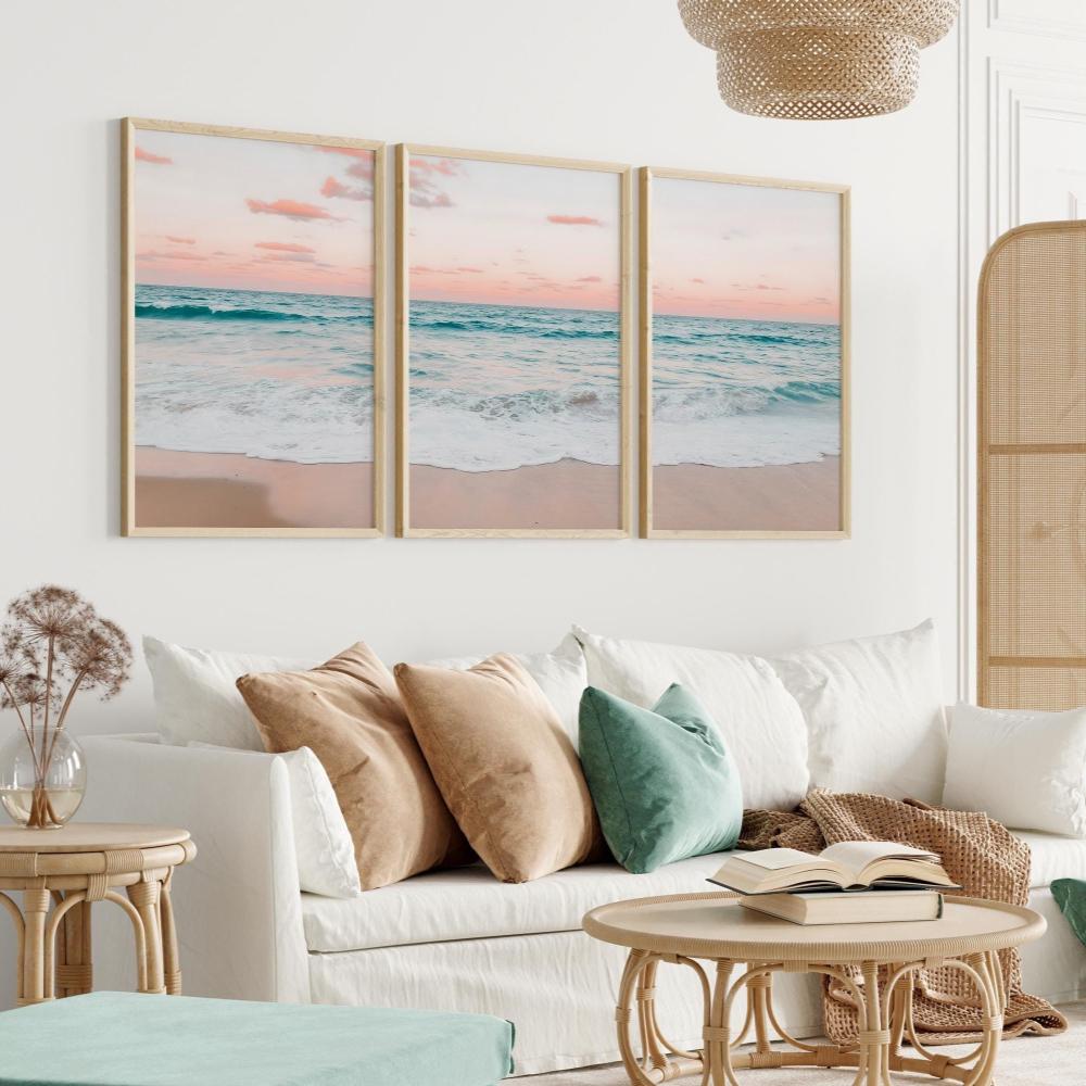 Pastel Beach Canvas Prints Set of 3 Printable Coastal Wall Art Decor Ocean Wave Poster Tropical Printable Wall Art Gift Posters