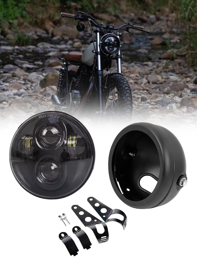 Northyun Motorcycle Headlight, 5.75 Inches, Hi/Lo Switching, /24V, Universal Use, Compatible with Harley Davidson