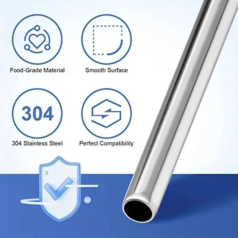 304 stainless steel straw set, reusable with cleaning brush bag
