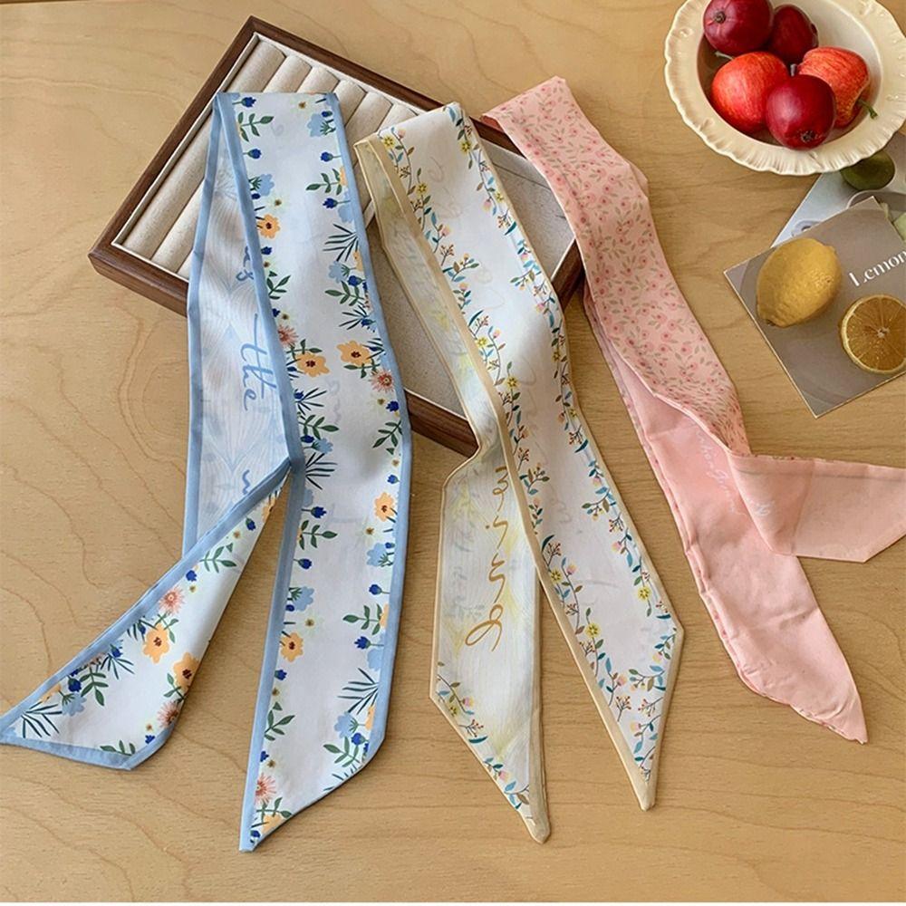 Retro Floral Scarf Ribbon Long Scarves Luxury Scarf Headband Dress Decor