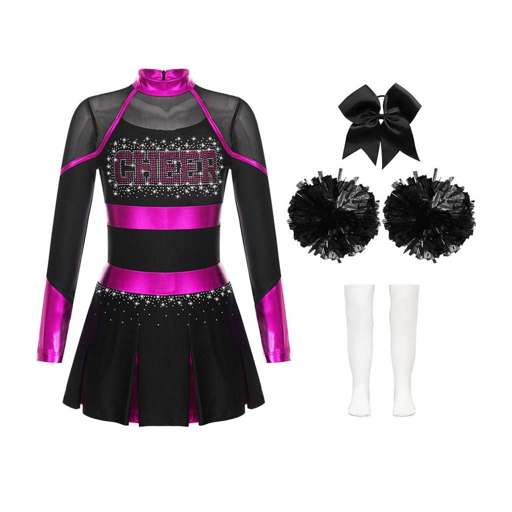 Детский модный костюм для чирлидинга и косплея, комплект (Платье + Аксессуар для волос + Цветок для руки + Носки)