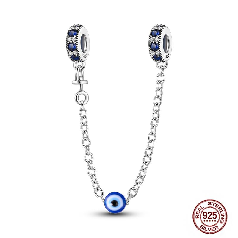 Round 925 Copper Clasp Pave Clip Charms Blue Star Moon Butterfly Slide Safety Chains Spacer Beads Fits Original Bracelet Zircon