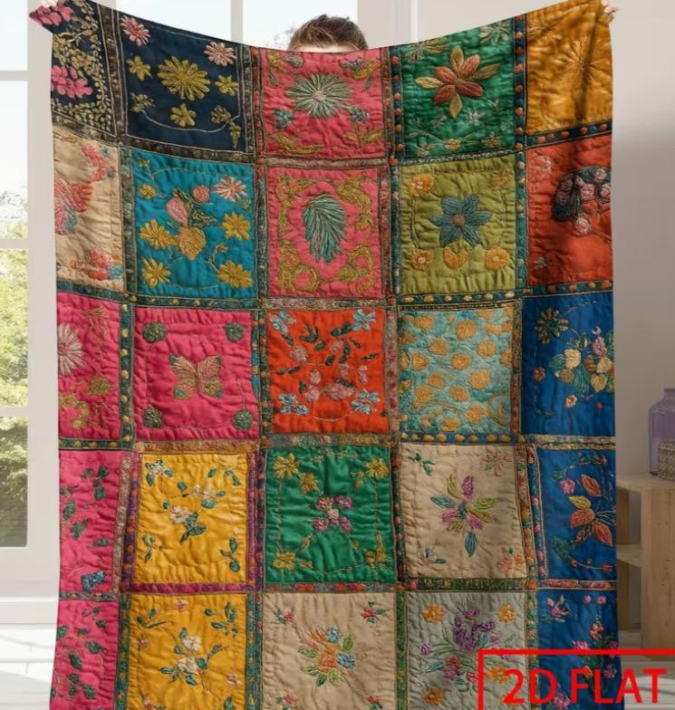 Красочное фланелевое одеяло с пэчворк-дизайном из сердечек и цветов - Мягкое одеяло для дивана, кровати, автомобиля, офиса, кемпинга, путешествий. Винтаж