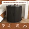 Mid-Century Cylindrical Nightstand with Charging Station (Outlet + 2 USB), Sliding Door & Storage - Black Look, Dimensions: W60/H60/D60 cm