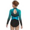 Girls Color Block Ballet Leotard Shiny Faux Diamonds Rhinestone Long Sleeve Gymnastics Ballerina Jumpsuit