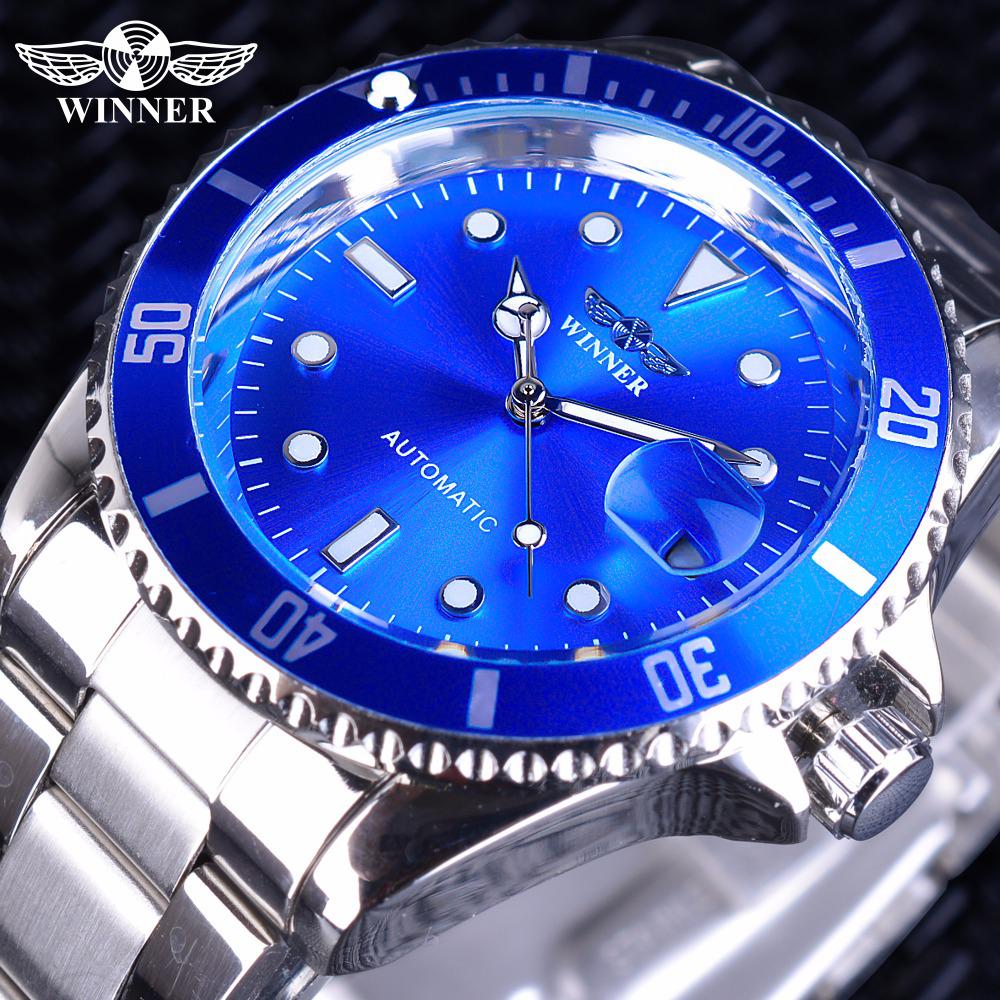 Fashion Winner Top Brand Men's Full Stainless Steel Band Automatic Mechanical With Luminous & Waterproof Business Wrist Watches