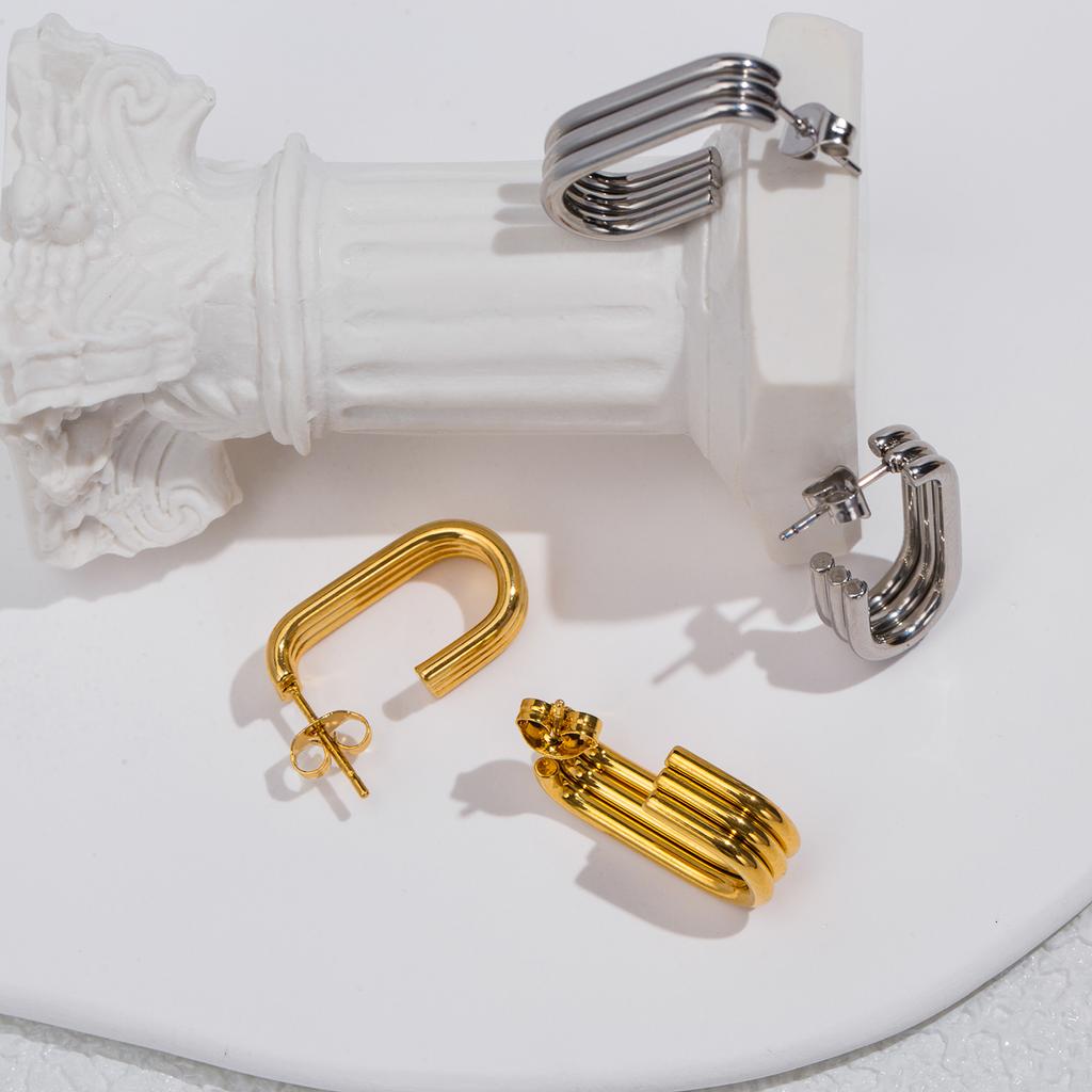 Трехслойные J-образные серьги из нержавеющей стали для женщин, простой дизайн, стильные украшения, подчеркивающие индивидуальность