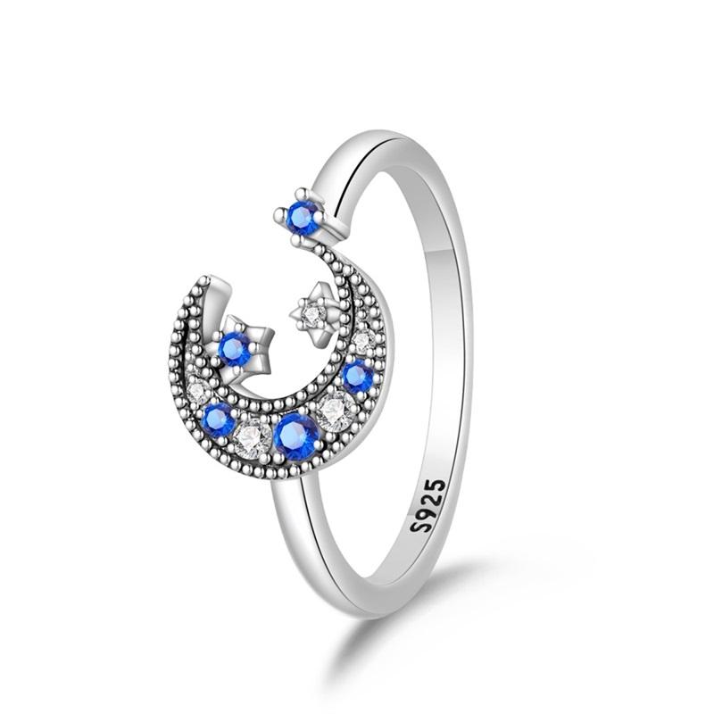 925 Silver Women Rings Sparking Zircon Sunflower Star Moon Open Ring For Engagement Jewelry Anniversary Gifts