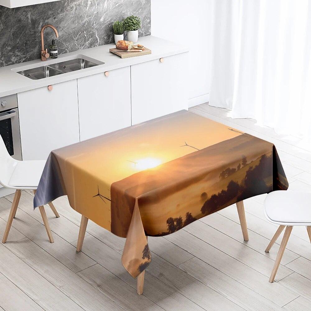 Закат, ветряная мельница, пейзаж, скатерть, вечерние, ресторан, банкетный декор, пятностойкое, водонепроницаемое украшение для домашнего стола