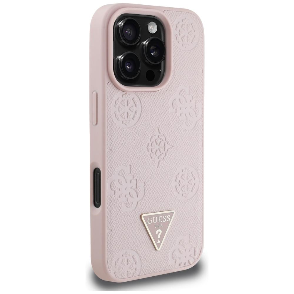 Guess Grained Hot Stamp Peony Triangle Logo MagSafe Case for iPhone 16 Pro Pink