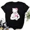 Мышечные Sanrioes Женская футболка Аниме HelloKitties Cinnamon Kuromis Веселая модель Мультяшная одежда Повседневная хлопковая футболка для пар