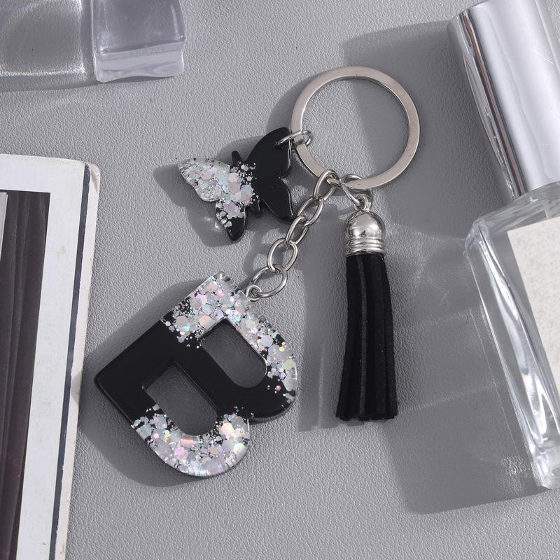 1pc Trendy Black A-Z Initials Letters Butterfly Keychain with Cute Charm, Decorative Accessory for Keys, Bags & Backpacks Gift