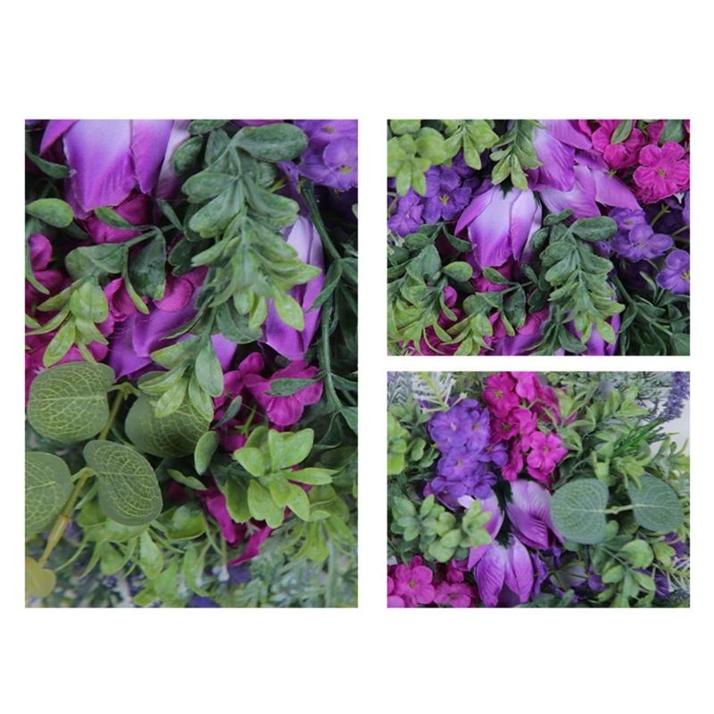 Tulips Wreath for Front Door Spring Artificial Flower Wreath with Hyacinths Hydrangeas Lavenders Wall Hangings Decorations