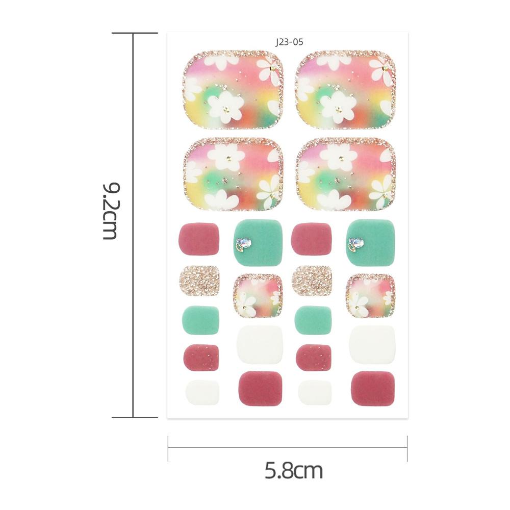 22Pcs/Set Toe Nail Fake Self-adhesive Nails Sticker Various Nail Patterns False Nail Stickers With Jelly Glue