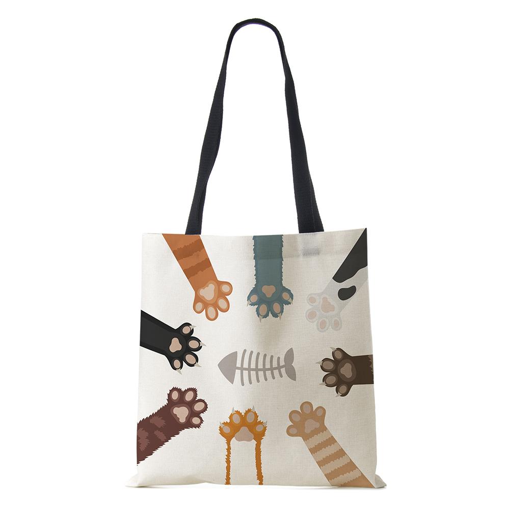 Cat Cartoon Shoulder Bag Reusable Shopper Kawaii Canvas Tote Bag Women Haajuku High Capacity Casual Folding Handbag
