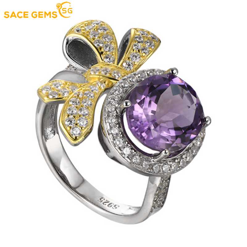 Sace Gems Роскошные кольца из стерлингового серебра 925 пробы с изменяемым размером, кольца с натуральным аметистом для женщин, обручальные, коктейльные, вечерние, изящные ювелирные изделия, подарок