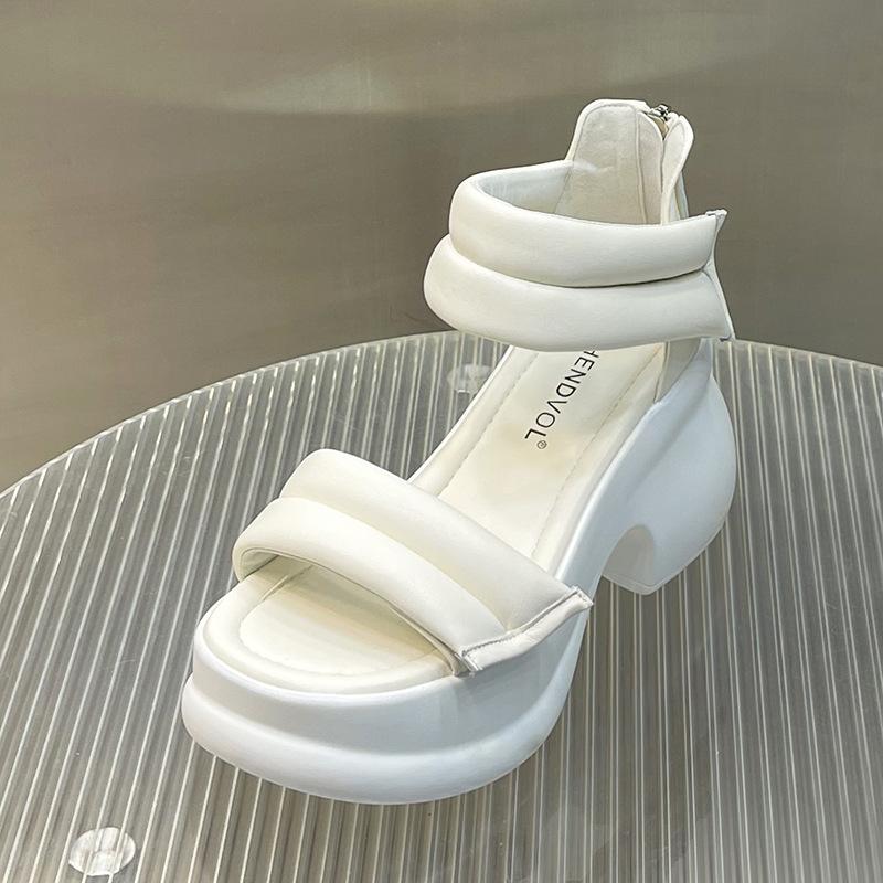 Summer New Women Shoes Roman Sandals Strap Open-Toe Thick High Heels Casual Lady Sandal Wedge Buckles Sandals Platform High Heel