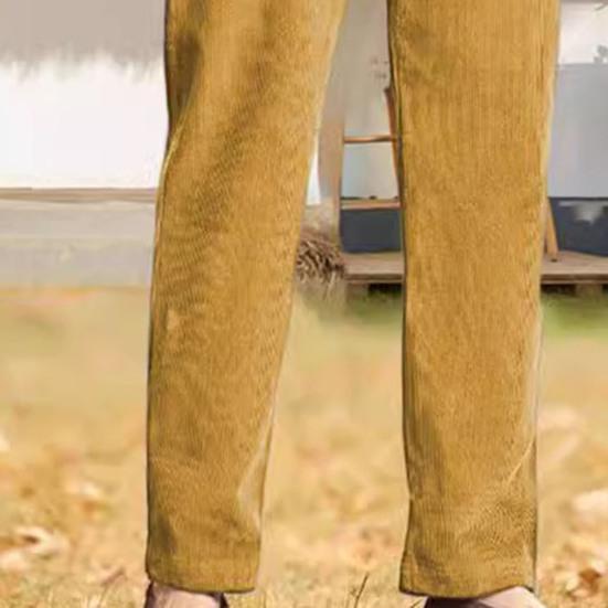 Corduroy Casual Pants Elastic Waist Women Long Pants with Pockets Solid Color Straight