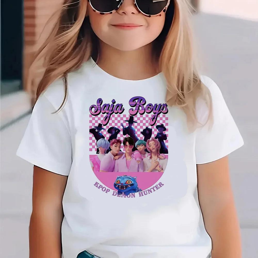 Детская одежда K-pop Охотники на демонов Футболка с коротким рукавом Милая футболка K-pop Охотники на демонов Креативная цветная печать с узором Футболка для мальчиков и девочек