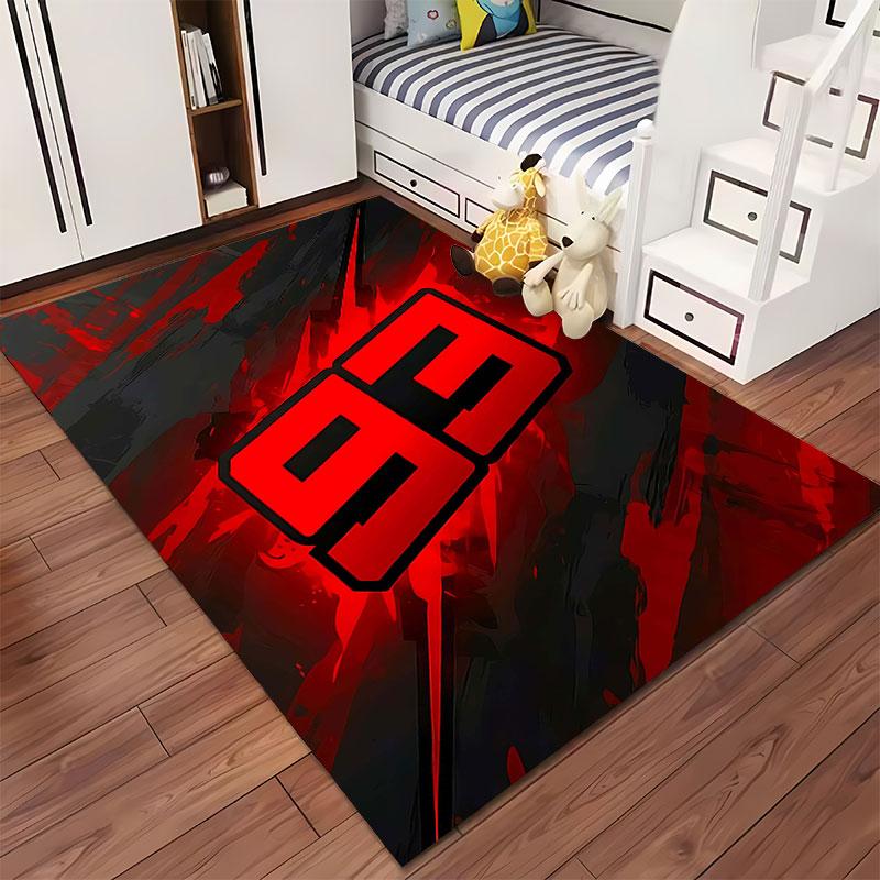 Red and Black "93" Graphic Carpet suitable as a non-slip mat for the living room or bedroom sofa