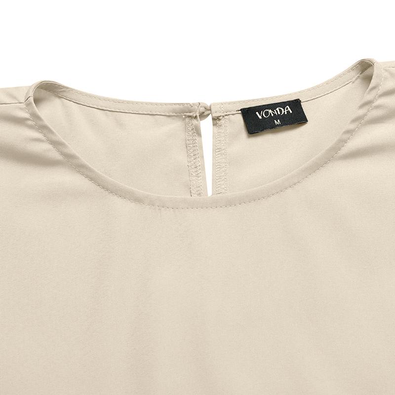 VONDA Летние женские туники с короткими рукавами и круглым вырезом, повседневные однотонные плиссированные блузки, футболки S-5XL