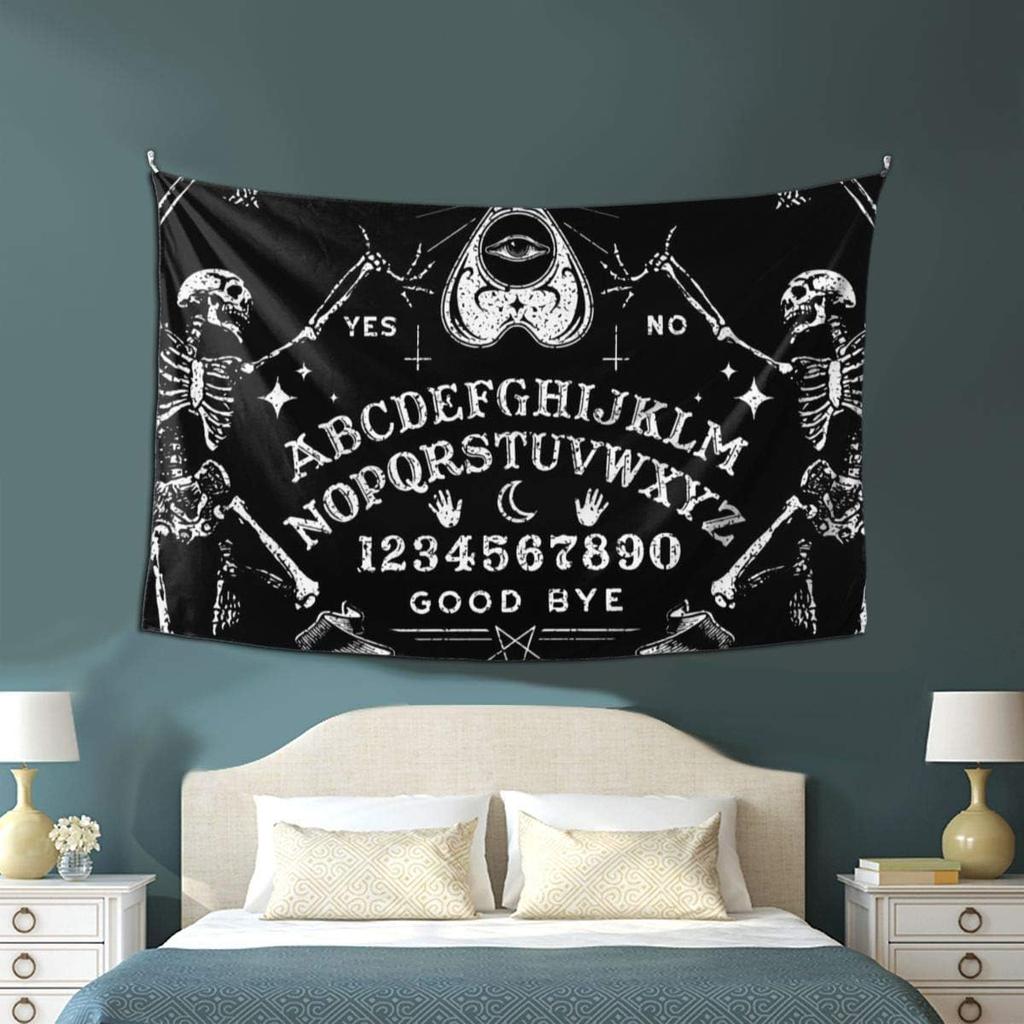 NiYoung Halloween Decorations Cool Tapestry Wall Hanging, Vintage Skeleton Magic Ouijaes Board Black Tapestries, Retro Goth Skull Art Tapestry Home