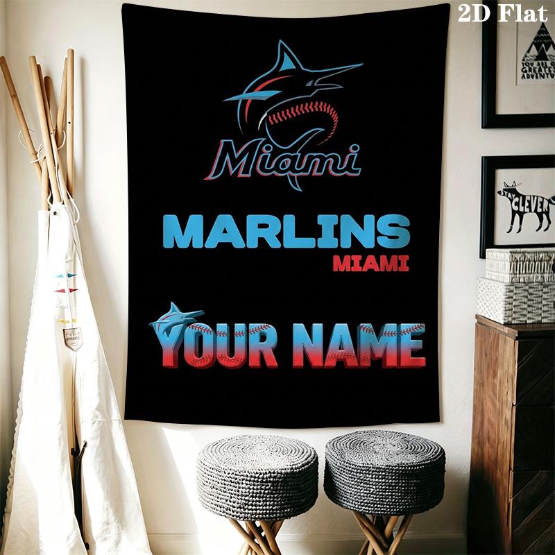 Name Custom Miami Marlins Logo Wall Tapestry Aesthetic Wall Hanging Printed Fabric Blanket Decorative Tapestries for Bedroom Living Room Home Decor