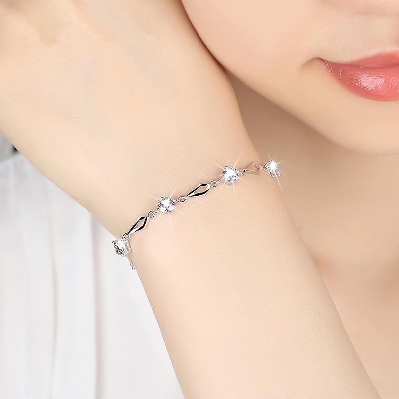 Серебряный браслет с бриллиантами S925, женский модный браслет в японском и корейском стиле, свежий и стильный