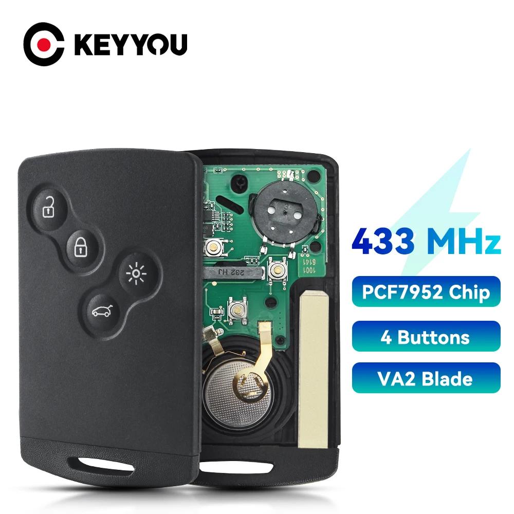 KEYYOU 433MHz PCF7952 Chip 4 Buttons Car Remote Key Card For Renault Megane III Laguna III Koleos CLIO Smart Card 2008-2011