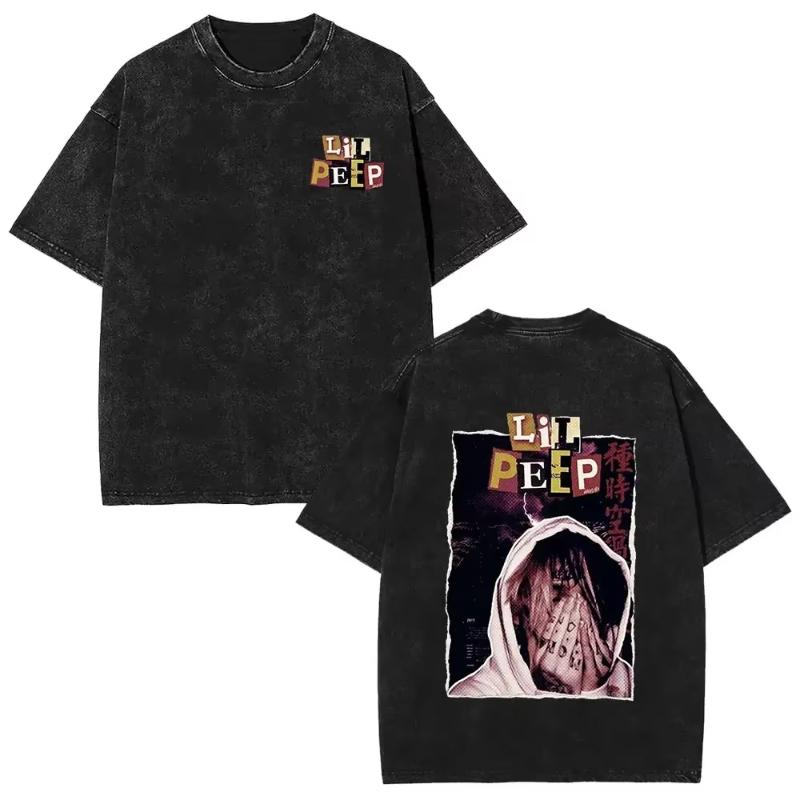 Стирка Винтаж Рэпер Lil Peep Двусторонний Принт Футболки Унисекс Женская Мода Хип-Хоп Оверсайз Короткий Рукав Футболка Уличная Одежда