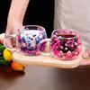 Coffee Tea Cup Double Wall Mug Milk Mug Clear Glass Cup Creative Dried Flower Glass Cup  Restaurant