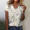Women's T-shirt Floral Print Summer Loose and Comfortable Short-sleeved Pattern V-neck Casual T-shirt Casual Elegant Clothing