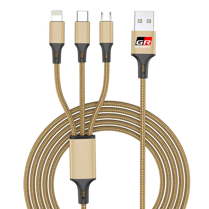 Автомобильная эмблема 3в1 Кабель для быстрой зарядки Type C Lightning Micro USB для Toyota TRD GR Yaris Corolla Auris Rav4 Land Vios LEVIN Camry Prado