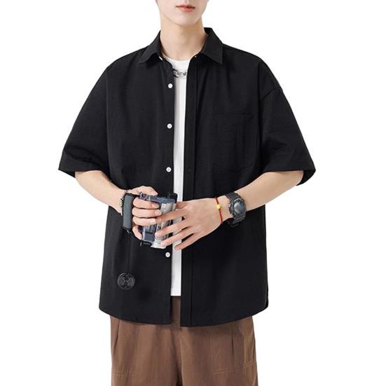Мужская повседневная рубашка с коротким рукавом, застегивающаяся на пуговицы, с лацканами и карманом спереди, летний пляжный свободный топ
